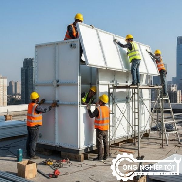 Thi công lắp ghép bồn SMC 30m³ tại công trình